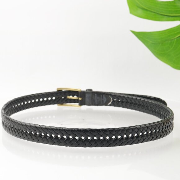 Dockers Mens Belt Size 36 Black Leather Woven Braided Brass Square Prong Buckle - Picture 4 of 10